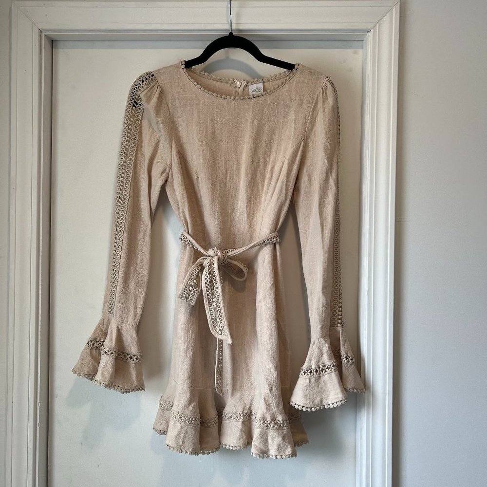 Linen Long Sleeve Lace Detail Dress